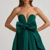 Vestido corto corsé con lazo Norina en verde esmeralda
