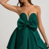 Vestido corto corsé con lazo Norina en verde esmeralda