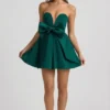 Vestido corto corsé con lazo Norina en verde esmeralda