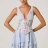Vestido corto corsé con volantes y adornos Sakura en azul floral Vestido corto corsé con volantes y adornos Sakura en azul floral