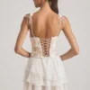 Vestido corto corsé con volantes y adornos Sakura en marfil