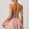 Vestido corto corsé con volantes y adornos Sakura en rosa floral Vestido corto corsé con volantes y adornos Sakura en rosa floral