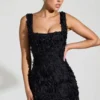 Vestido corto corsé de cuello cuadrado con apliques florales Posy en negro Vestido corto corsé de cuello cuadrado con apliques florales Posy en negro