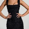 Vestido corto corsé de cuello cuadrado con apliques florales Posy en negro Vestido corto corsé de cuello cuadrado con apliques florales Posy en negro