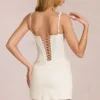 Vestido corto corsé de encaje Aralyn en marfil Vestido corto corsé de encaje Aralyn en marfil