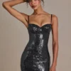 Vestido corto corsé de encaje con lentejuelas Theodora Premium en negro Vestido corto corsé de encaje con lentejuelas Theodora Premium en negro