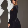 Vestido corto corsé de manga larga de terciopelo Tera en negro azabache Vestido corto corsé de manga larga de terciopelo Tera en negro azabache