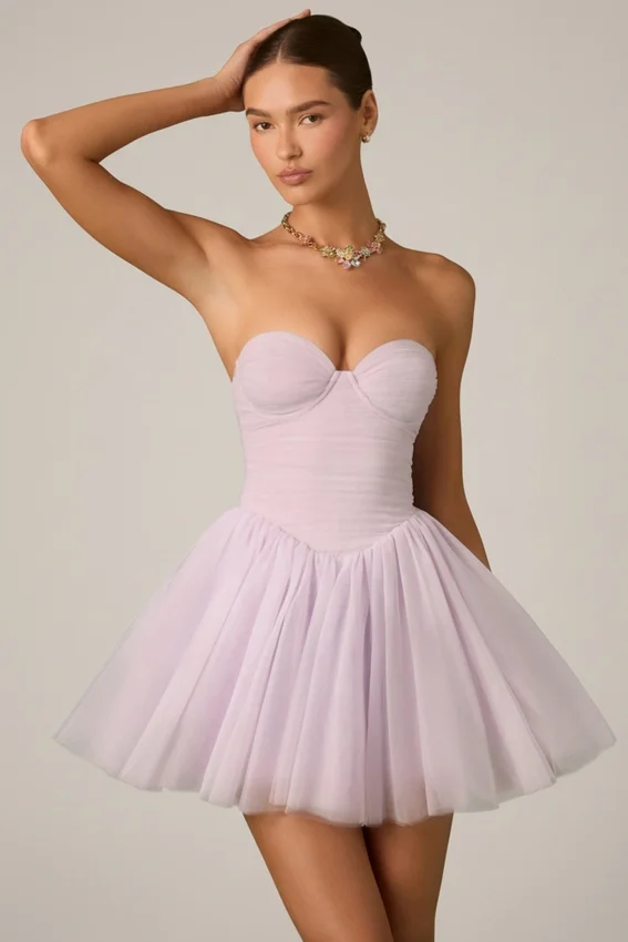 Vestido corto corsé de tul Dottie en lila Vestido corto corsé de tul Dottie en lila