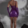 Vestido corto corsé de vinilo con aberturas Pandora en morado Vestido corto corsé de vinilo con aberturas Pandora en morado