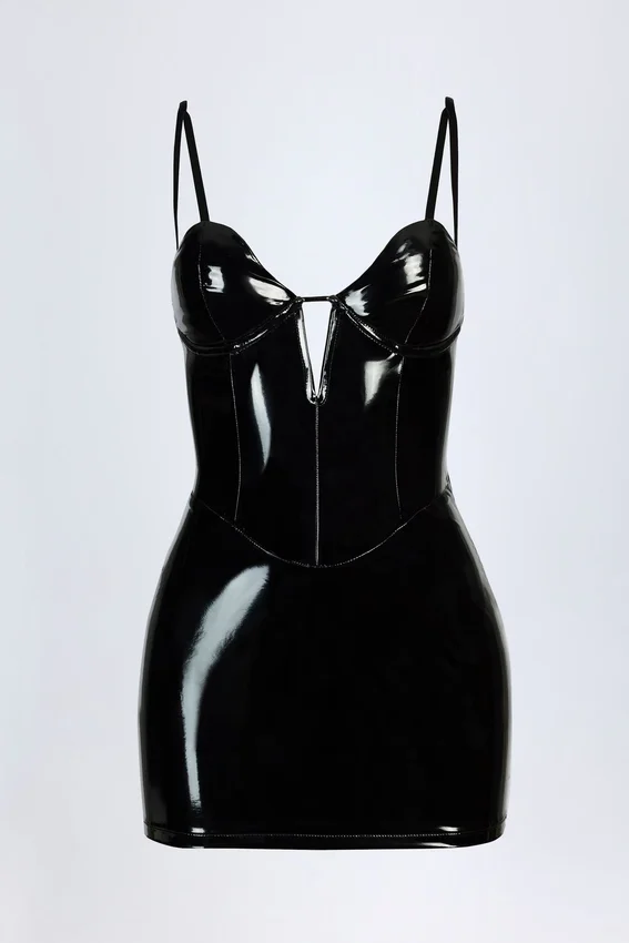 Vestido corto corsé de vinilo Coratina en negro Vestido corto corsé de vinilo Coratina en negro