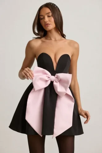 Vestido corto corsé Norina con lazo en negro