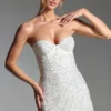 Vestido corto corsé sin tirantes con adornos Crystella en blanco