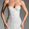 Vestido corto corsé sin tirantes con adornos Crystella en blanco