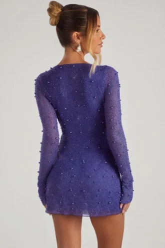 Vestido corto cruzado con adornos Chelsea de corte A en azul oscuro