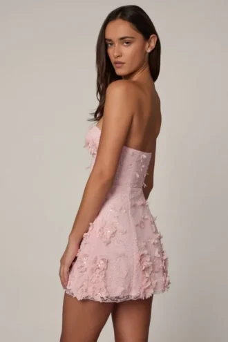 Vestido corto de corte A con adornos Edita en rosa ballet