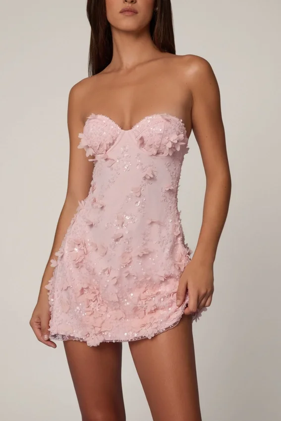Vestido corto de corte A con adornos Edita en rosa ballet Vestido corto de corte A con adornos Edita en rosa ballet