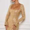 Vestido corto de corte A con adornos Kiyara en dorado Vestido corto de corte A con adornos Kiyara en dorado