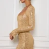 Vestido corto de corte A con adornos Kiyara en dorado Vestido corto de corte A con adornos Kiyara en dorado