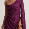 Vestido corto de corte A con una manga de Angelie Devoré en color Berry Purple Vestido corto de corte A con una manga de Angelie Devoré en color Berry Purple