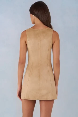 Vestido corto de corte A de imitación de ante Amielle en color tostado
