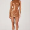 Vestido corto de cuello alto con adornos Romilly en color bronce Vestido corto de cuello alto con adornos Romilly en color bronce