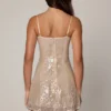 Vestido corto de encaje con cuello en V y adornos Agentha en melocotón pálido Vestido corto de encaje con cuello en V y adornos Agentha en melocotón pálido