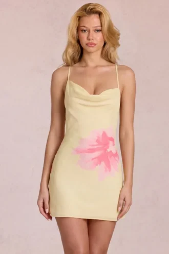 Vestido corto de gasa Marielle con estampado floral amarillo