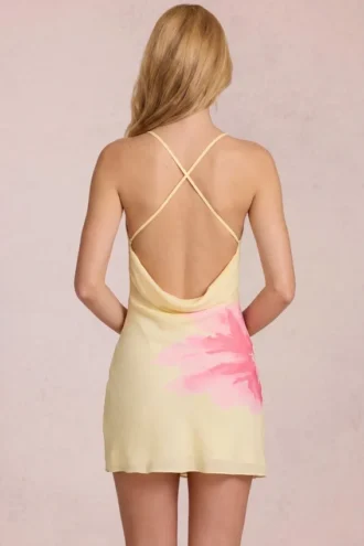 Vestido corto de gasa Marielle con estampado floral amarillo