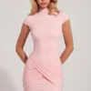 Vestido corto de jersey Blair con cuello alto y fruncido en la espalda en rosa Vestido corto de jersey Blair con cuello alto y fruncido en la espalda en rosa