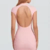Vestido corto de jersey Blair con cuello alto y fruncido en la espalda en rosa Vestido corto de jersey Blair con cuello alto y fruncido en la espalda en rosa