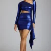 Vestido corto de jersey metalizado con aberturas Nasira en azul eléctrico Vestido corto de jersey metalizado con aberturas Nasira en azul eléctrico