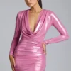Vestido corto de jersey metalizado de manga larga Layla en rosa Vestido corto de jersey metalizado de manga larga Layla en rosa