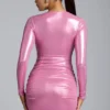 Vestido corto de jersey metalizado de manga larga Layla en rosa Vestido corto de jersey metalizado de manga larga Layla en rosa