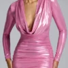 Vestido corto de jersey metalizado de manga larga Layla en rosa Vestido corto de jersey metalizado de manga larga Layla en rosa