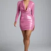 Vestido corto de jersey metalizado de manga larga Layla en rosa Vestido corto de jersey metalizado de manga larga Layla en rosa