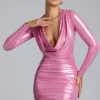 Vestido corto de jersey metalizado de manga larga Layla en rosa Vestido corto de jersey metalizado de manga larga Layla en rosa