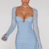 Vestido corto de manga larga con adornos St Germain en azul