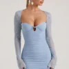 Vestido corto de manga larga con adornos St Germain en azul