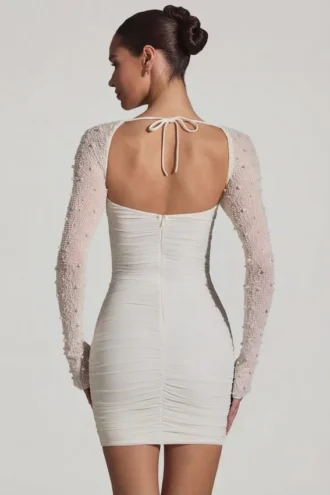 Vestido corto de manga larga con adornos St Germain en blanco
