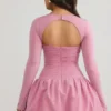 Vestido corto de manga larga con bajo abullonado Viola en malva