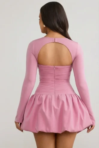 Vestido corto de manga larga con bajo abullonado Viola en malva