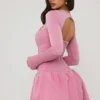 Vestido corto de manga larga con bajo abullonado Viola en malva