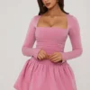 Vestido corto de manga larga con bajo abullonado Viola en malva