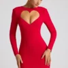 Vestido corto de manga larga con corte en forma de corazón Luciana en rojo fuego