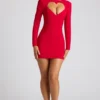 Vestido corto de manga larga con corte en forma de corazón Luciana en rojo fuego