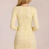 Vestido corto de manga larga con encaje festoneado Darla en amarillo limón