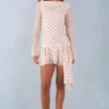 Vestido corto de manga larga con espalda abierta Cendria con estampado de lunares marfil Vestido corto de manga larga con espalda abierta Cendria con estampado de lunares marfil