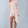 Vestido corto de manga larga con espalda abierta Cendria con estampado de lunares marfil Vestido corto de manga larga con espalda abierta Cendria con estampado de lunares marfil