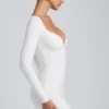 Vestido corto de manga larga con fruncidos de modal Sana en blanco Vestido corto de manga larga con fruncidos de modal Sana en blanco