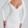 Vestido corto de manga larga con fruncidos de modal Sana en blanco Vestido corto de manga larga con fruncidos de modal Sana en blanco